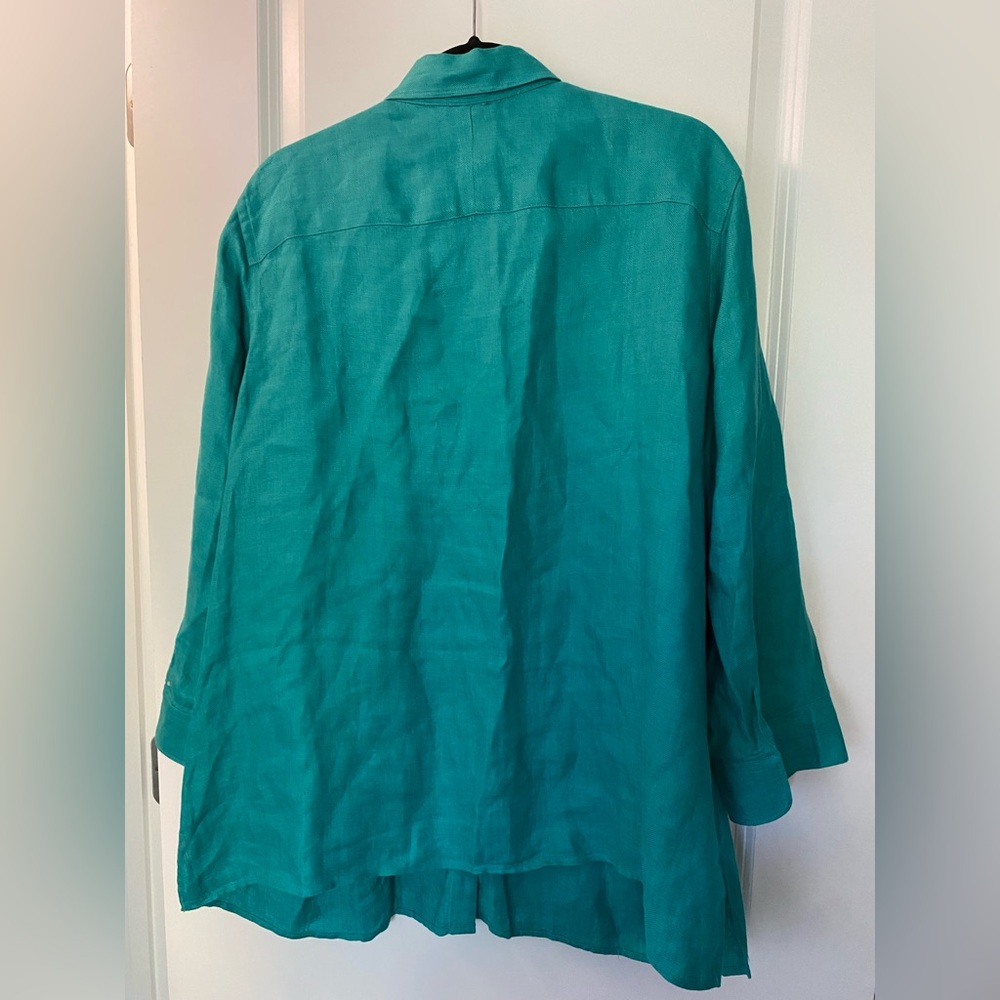 Lauren Ralph Lauren Embroidered Teal Women's Linen Button Down Shirt Size 1X - Picture 7 of 7